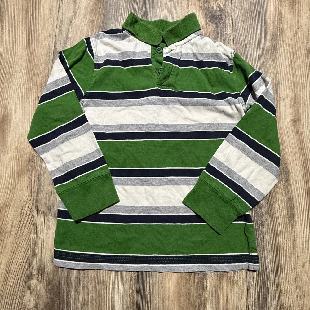 The Children's Place Rugby Shirt Green Striped Cotton Preppy